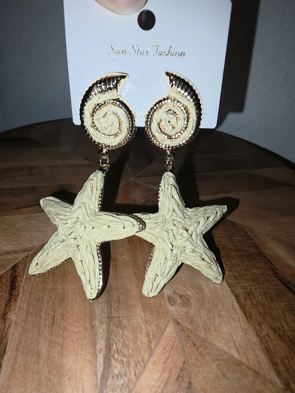 Rafia Star & Seashell Statement Drop Earrings In Natural With Gold-Tone Accents